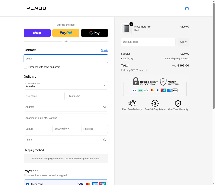 Checkout Page — Entering Details