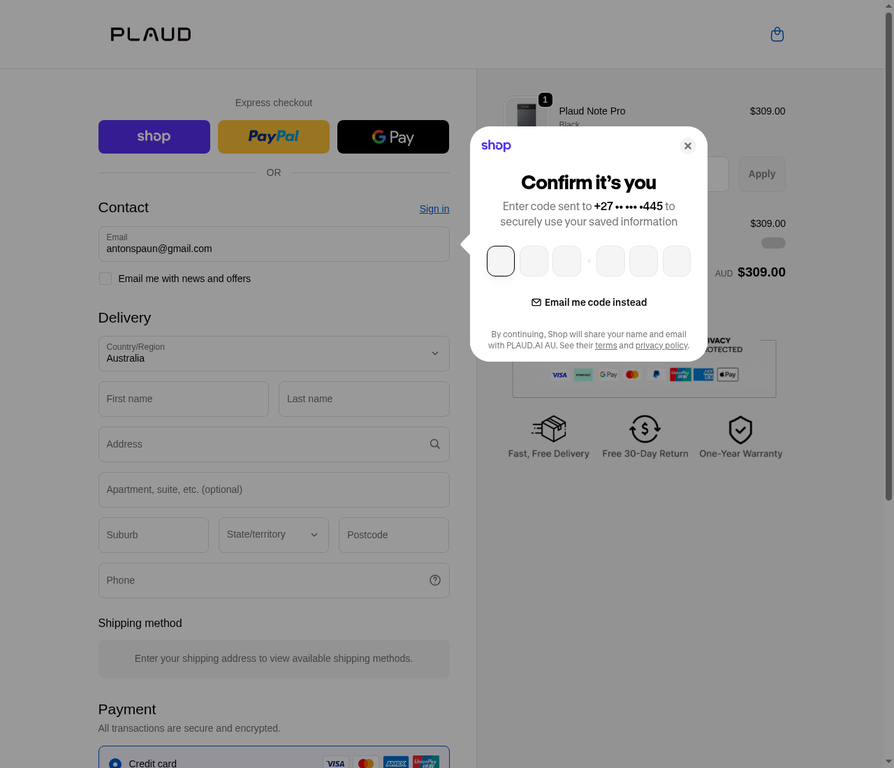 Email Entered — Shop Pay Detected