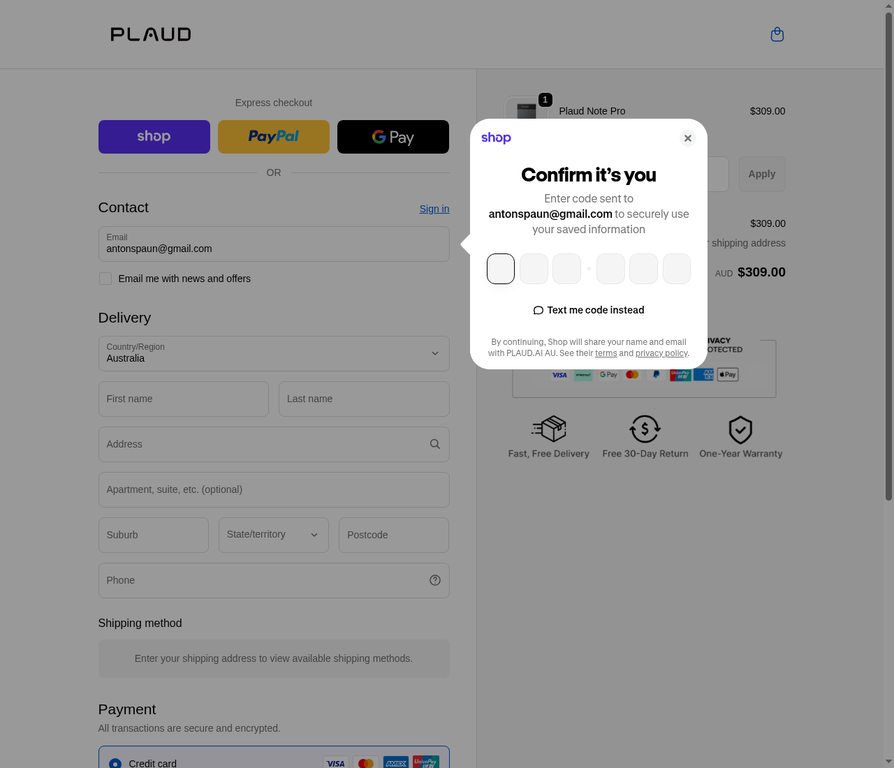 Shop Pay Verification — Email Code