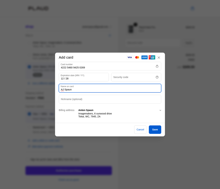 Entering Name on Card