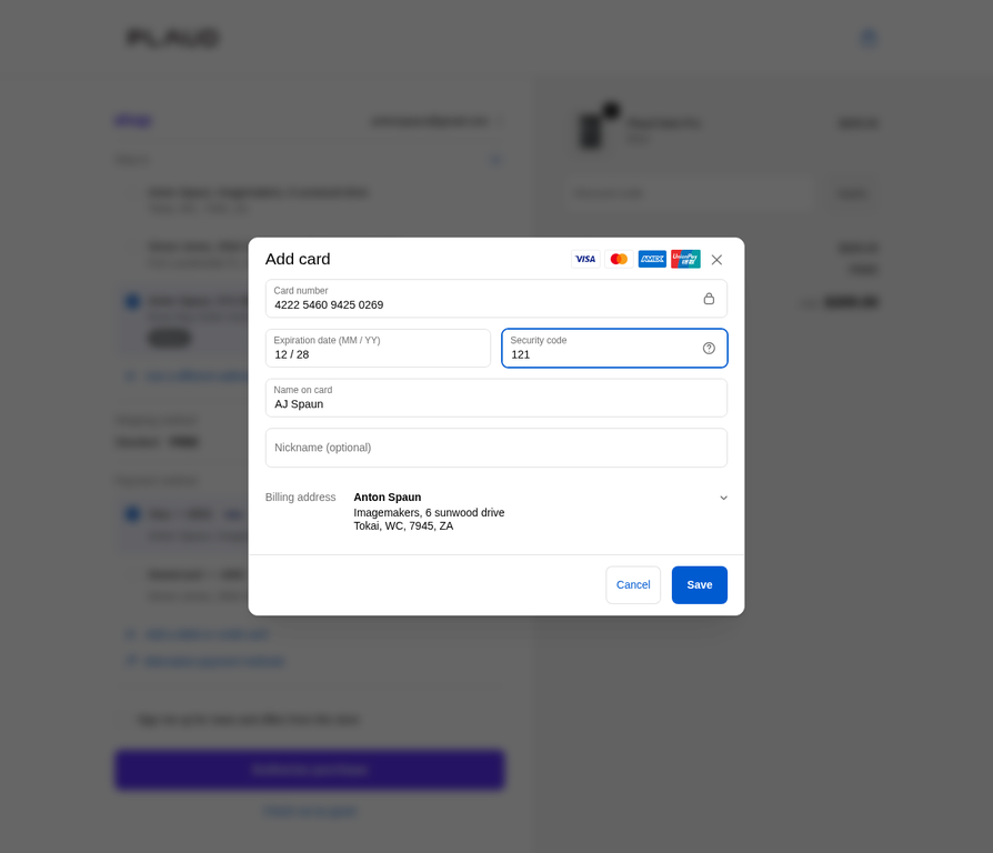 Entering CVV Security Code
